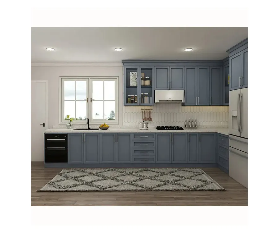 Casa in legno massello shaker dispensa stile design multi cassetto armadio moderno cucina blu