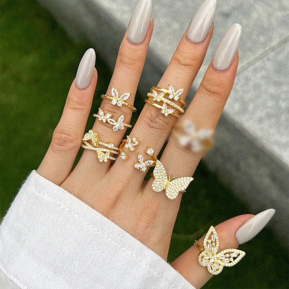 Enchanteur Deux Papillons Mode Fine Jewelry Anneaux 925 Sterling Silver Diamond 5A Cubic Zirconia Wedding Gold Butterfly Ring