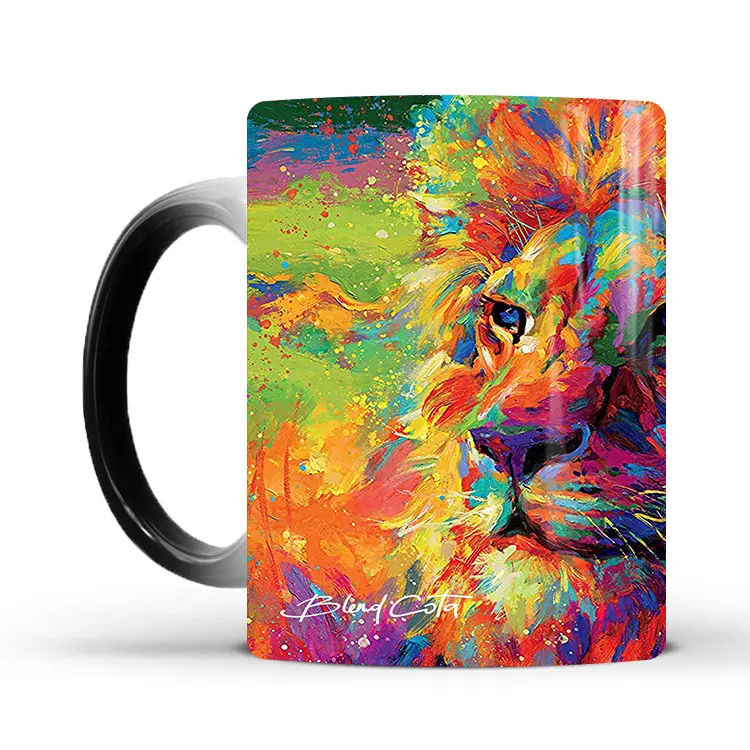 Canecas de café pintadas do fornecedor imagem leão lobo mudança de cor animal caneca mágica