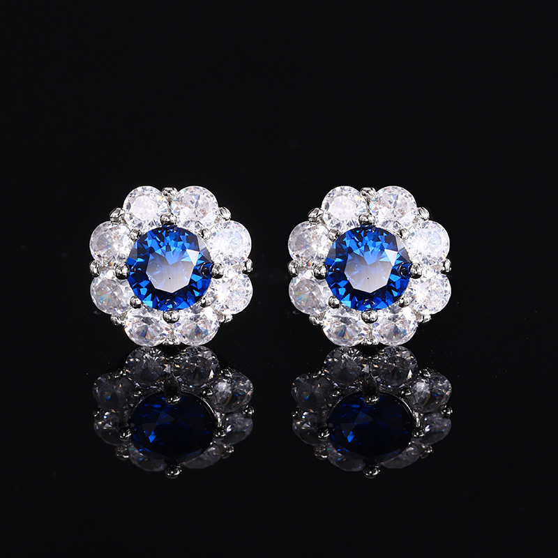 Blue pointed crystal ear studs