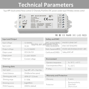 WT1 Tuya WiFi 2CH LED denetleyici tek renk/CCT şerit işık <span class=keywords><strong>2in1</strong></span> 4 kanallar DC12-36V 2.4G kablosuz Dimmer Alexa dokunmatik Panel