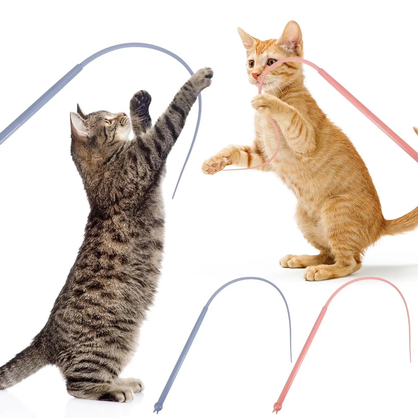 Venta al por mayor de cola de silicona Teaser cuerda interactiva gato juguete ratón cola gato palo juguete silicona gato varita juguete