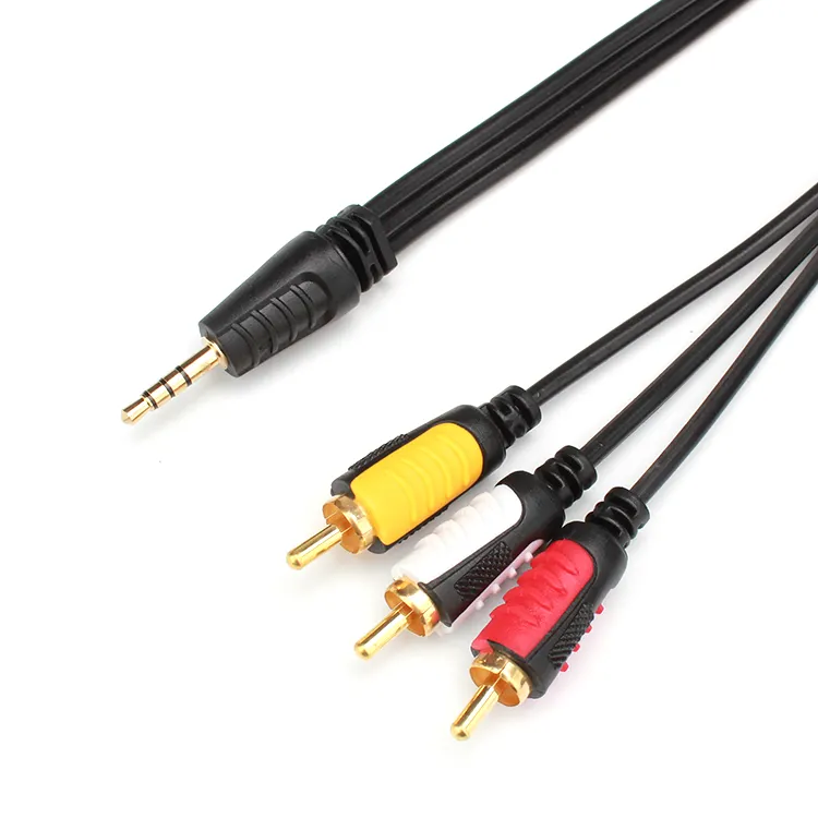 Cable de audio AV chapado en oro de 1 a 3, conector de 3,5mm a 3 RCA, cable de vídeo de TV, longitud personalizada, nuevo