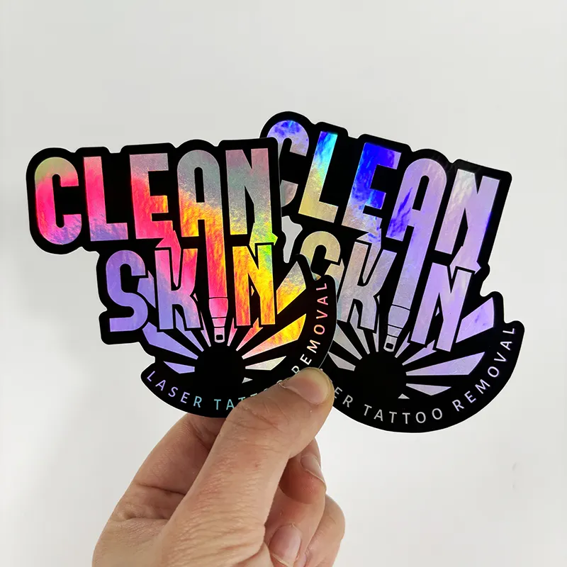 UV Resist Waterproof Rainbow Silver Laser Holograma Adesivo Logotipo Personalizado Die Cut Glitter Holographic Sticker Label