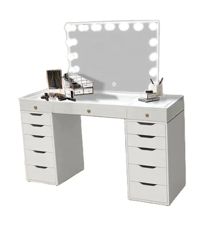 Nordic Light Luxury Bedroom Dresser Storage Cabinet Dressing Table Girl Makeup Table Led Light Mirror vanity table with drawers