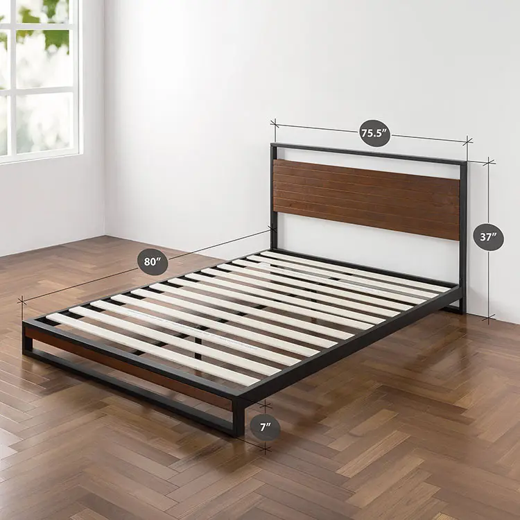 cheap price flatpack furniture industrial metal frame individual King size wooden bed