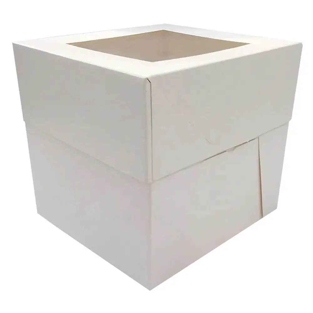 Padaria branca personalizada caixa comida papel embalagem caixa tampa clara janela bolo caixa