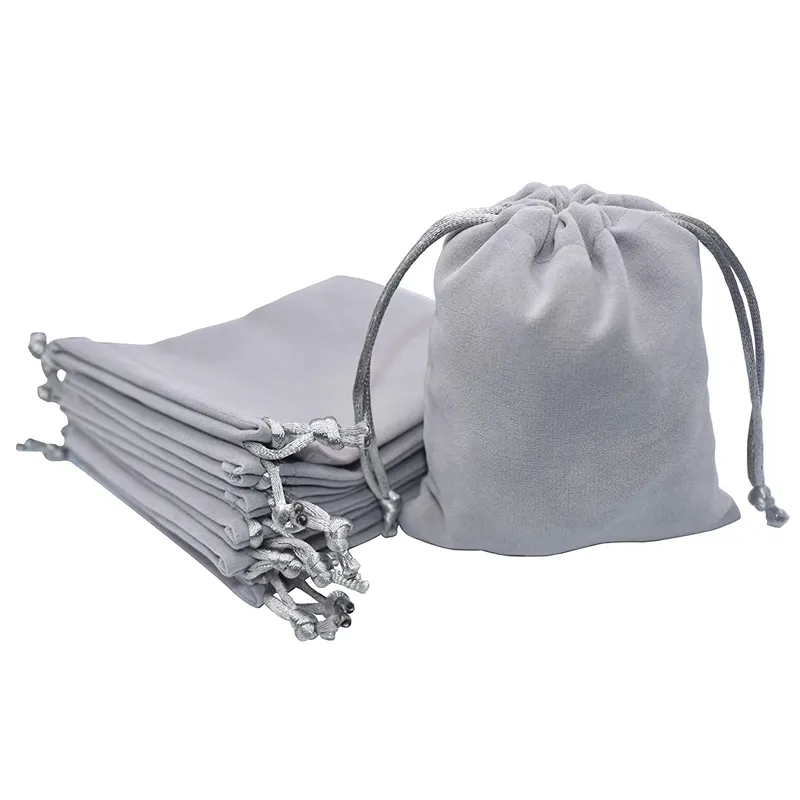 कस्टम छोटे ग्रे मखमल आभूषण पैकेजिंग बैग कॉस्मेटिक drawstring बैग साबर धूल उपयुक्त थैली