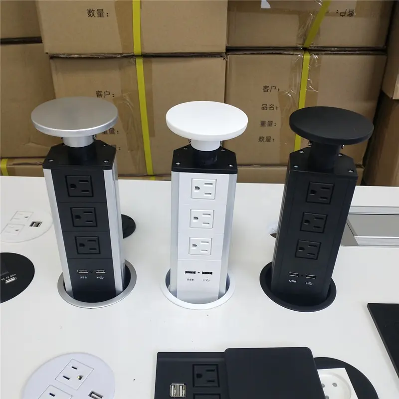 Bianco nero argento di Alluminio spina DEGLI STATI UNITI nascosta in mobili per ufficio tavolo Da Cucina piano di lavoro pop up presa torre con 3AC presa 2usb