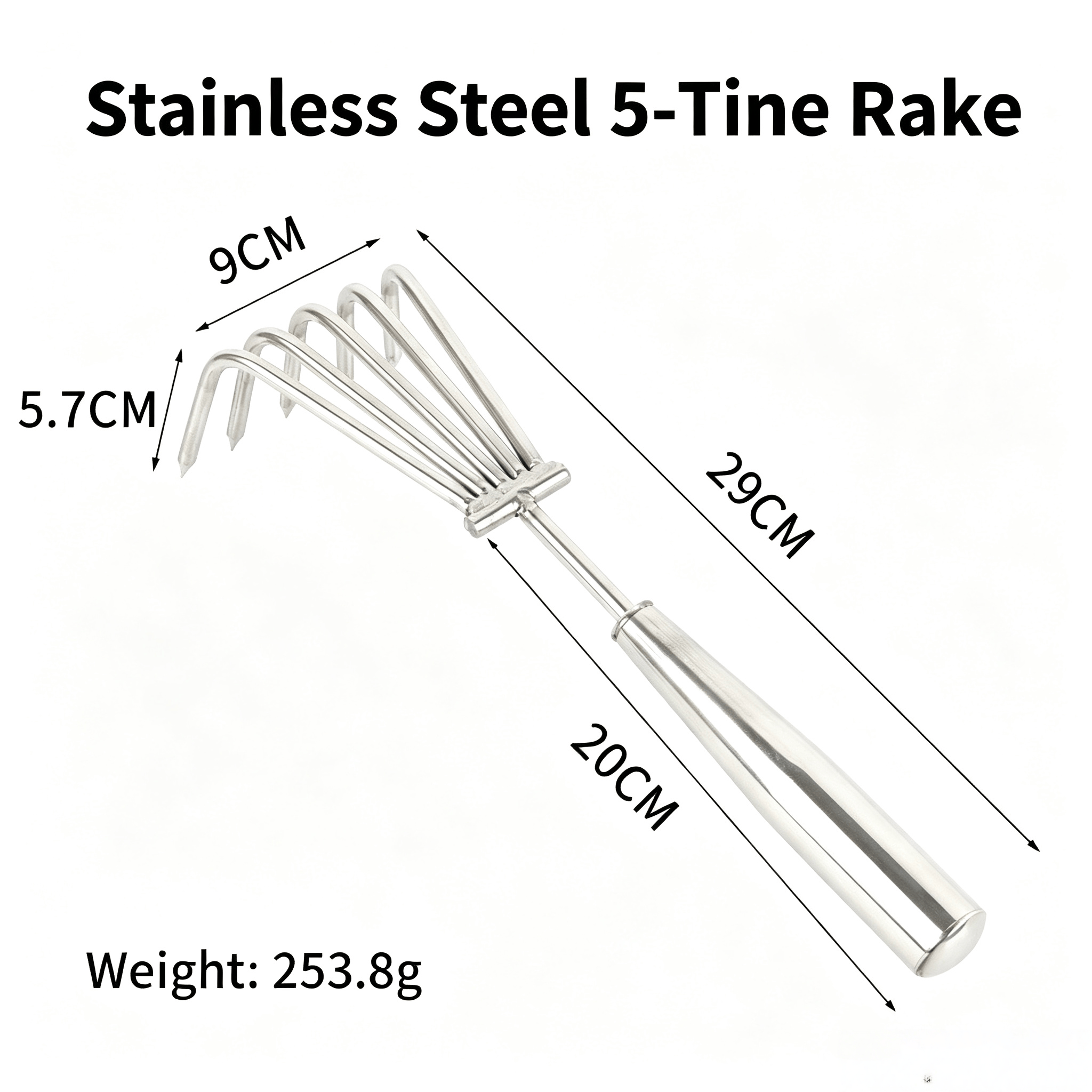 Râteau cultivateur amovible en acier inoxydable à 5 dents (253,8 g)