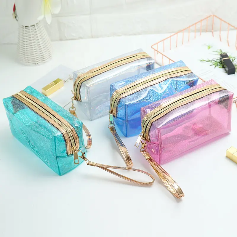 Bersinar Multi-Fungsi Transparan Kantong Penyimpanan PVC Tas Kosmetik Make Up Organizer untuk Wanita