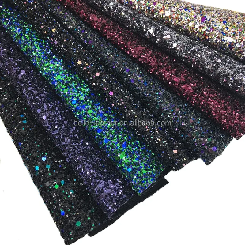 Grade 3 chunky glitter fabric for wallpaper shoes material