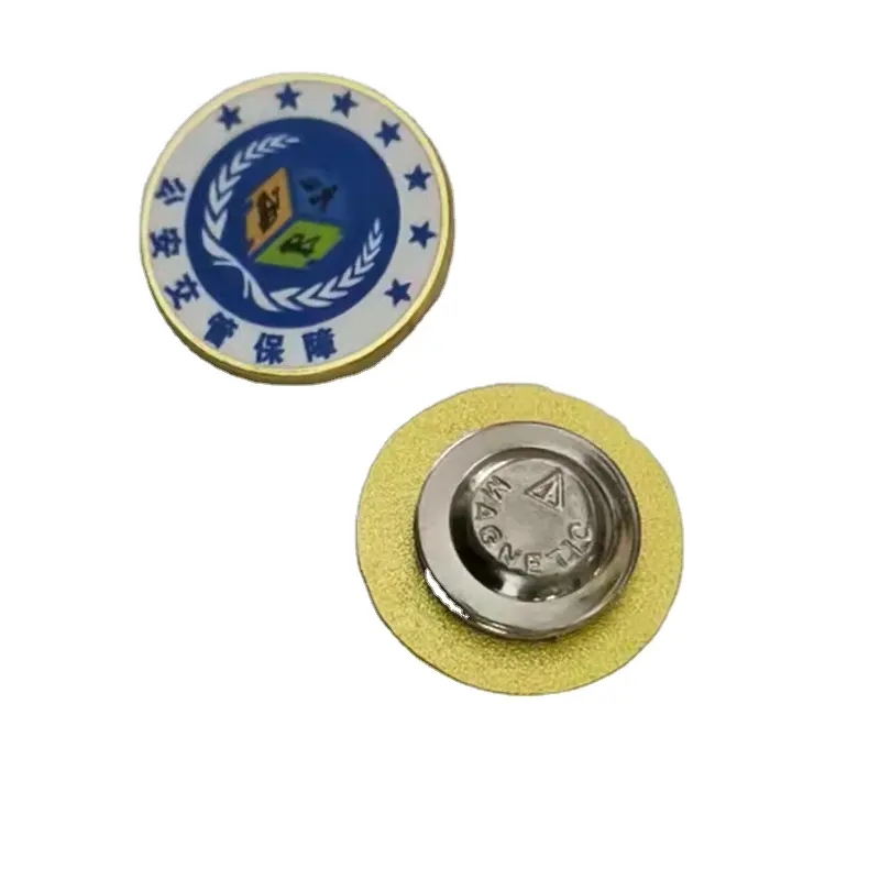 Custom wholesale 50mm round epoxy zinc alloy made metal magnetic pin badge