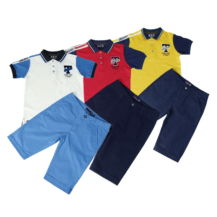 High Quality Customizable Summer Polo Shirt Shorts Set for 4-12 Boys 100% Cotton Casual Solid Logo Pattern 2 P c s Boy Clothing