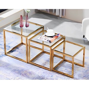 Đồ nội thất nhà sang trọng hiện đại bằng thép không gỉ 1 + 6 Bàn cà phê với đầu bằng đá cẩm thạch trắng và cơ sở hình học - Product Image 6