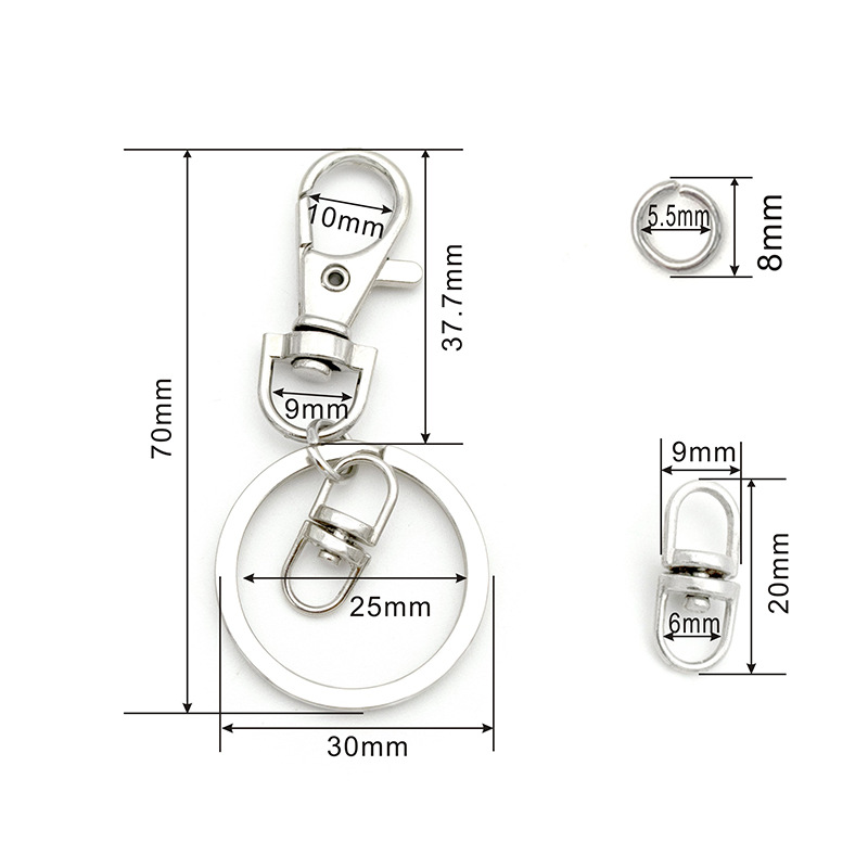 Anneau plat argenté 30 mm, boucle pour chien 4,6 g, boucle en huit