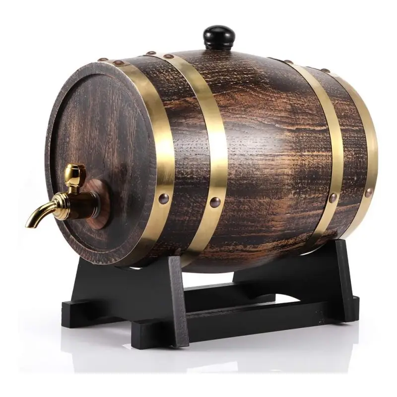 Barile di whisky in legno 3L legno botte di quercia Dispenser con supporto di legno vino Brandy Keg secchio contenitore con rubinetto