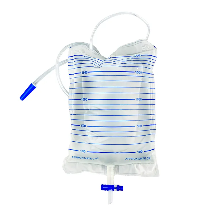 Bolsa de recolección de orina para adultos, 2000ml, médica, desechable, con válvula T