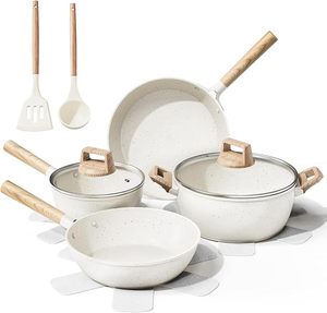 11 adet yapışmaz alüminyum TENCERE SETİ indüksiyon tencere, yapışmaz mutfak pişirme seti PTFE/PFAS/PFOA ücretsiz, krem beyaz - Product Image 1