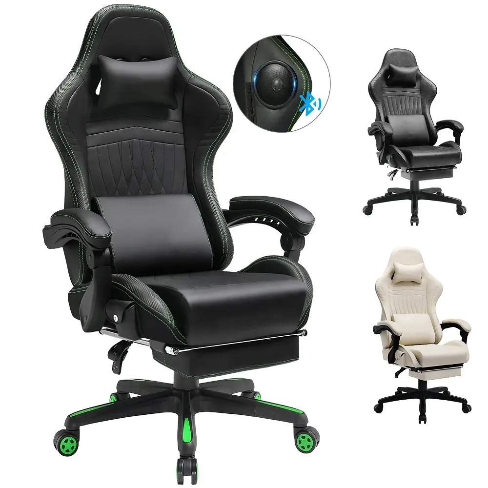 Precio barato ofertas personalizadas de cuero PU Scorpion Pro Black Gamer Sillas Gaming silla reposapiés ordenador PC juego Sillas CON ALTAVOCES