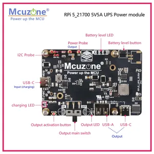 Ahududu Pi 5 - 21700 5V5A UPS güç modülü, PD müzakere fonksiyonu ile çıkış USB-C özel