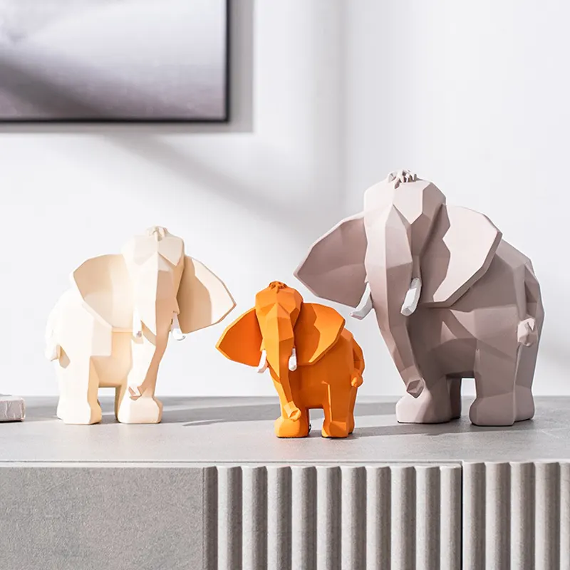 Estatuilla de animales moderna, decoración de elefante geométrico abstracto de resina para la decoración del hogar de la Oficina
