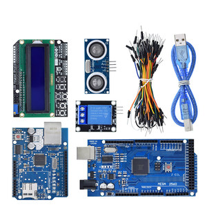 TZT Mega 2560 r3 per arduino kit + HC-SR04 + cavo breadboard + modulo relè + W5100 UNO shield + LCD 1602 schermo tastiera