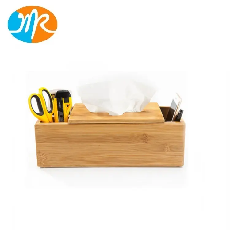 Bamboo tissue paper box with divider Bamboo stationery Holder desk organizer