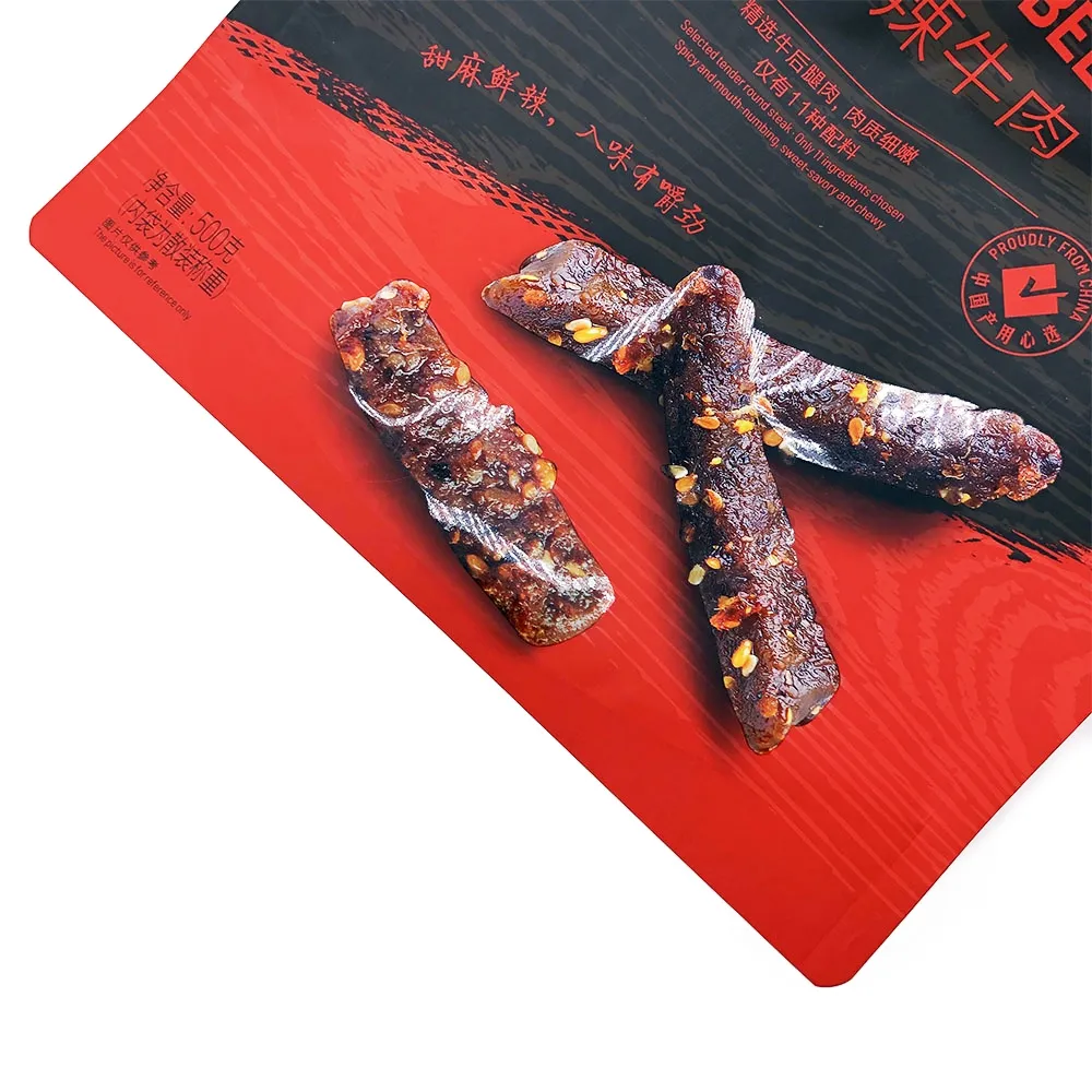 Personalized Low MOQ Large Capacity Spot UV Printing Pull-Tab Zipper Beef Jerky Packaging Pouch With Custom Design