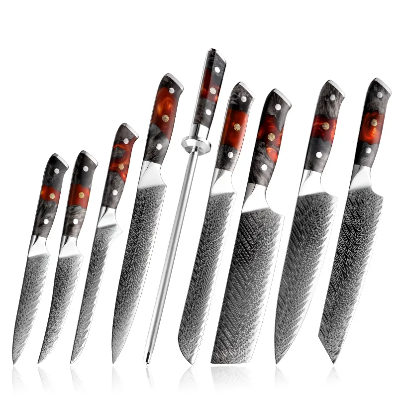 AUS10 Damasco Cocina Chef Cuchillo Profesional Japonés Damasco Cuchillo Set Damasco Acero Deshuesado Sushi Utilidad Cuchillos de cocina