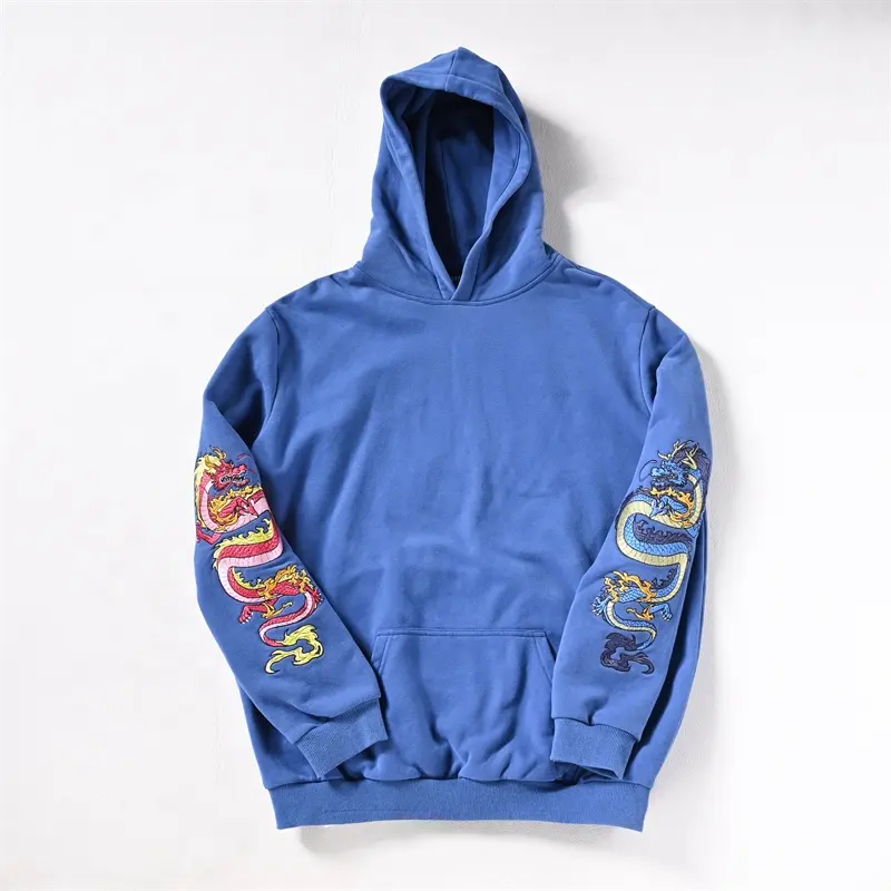 Custom Manufacturer Embroidery Patchwork Heavyweight Dragon Embroidery Hoodie