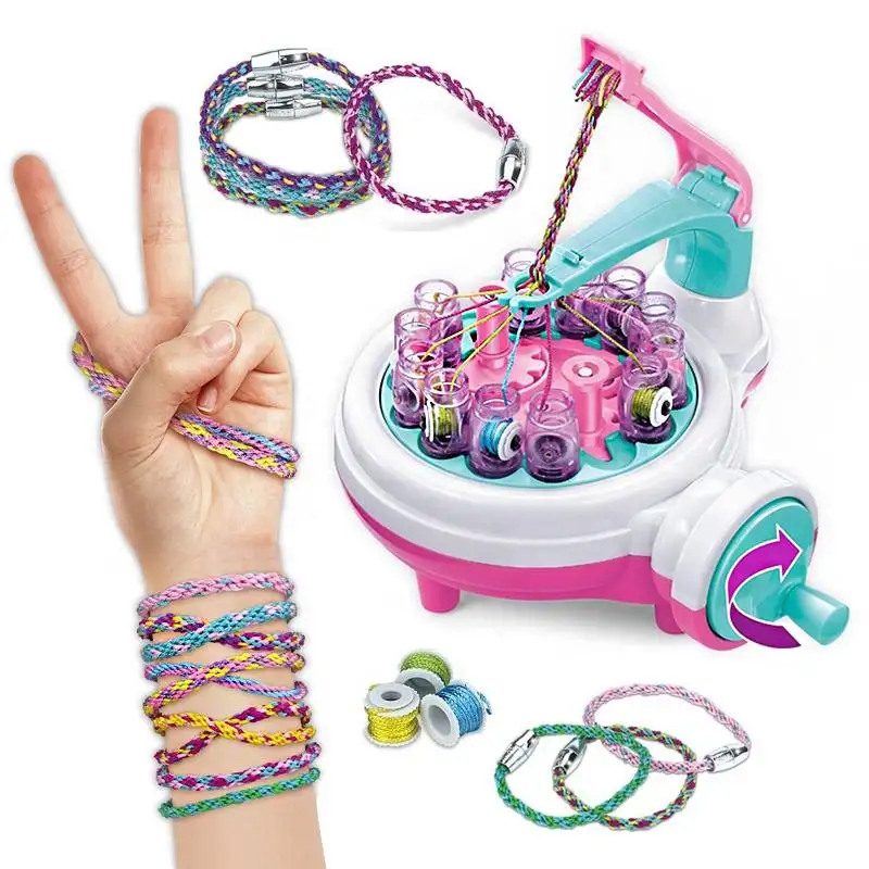 New Beauty Set Girls Makeup Dress Up Games DIY Hand Rope Rainbow Rope Toy Bracelet Making Machine for Kids