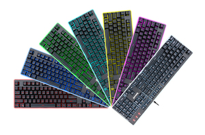 Teclado mecánico con cable RGB para juegos de ordenador, diseño ergonómico colorido, teclas multimedia