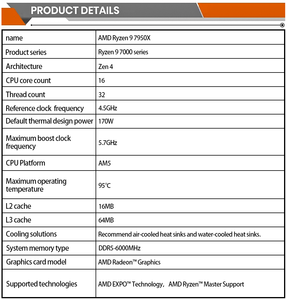 Ultra-high Performance <strong>AMD</strong> Ryzen 9 7950X 16-Core, 32-Thread Unlocked <strong>Desktop</strong> <strong>Processor</strong> for <strong>Desktop</strong> <strong>Computer</strong> <strong>AMD</strong> Boxed <strong>Processors</strong> - Product Image 6