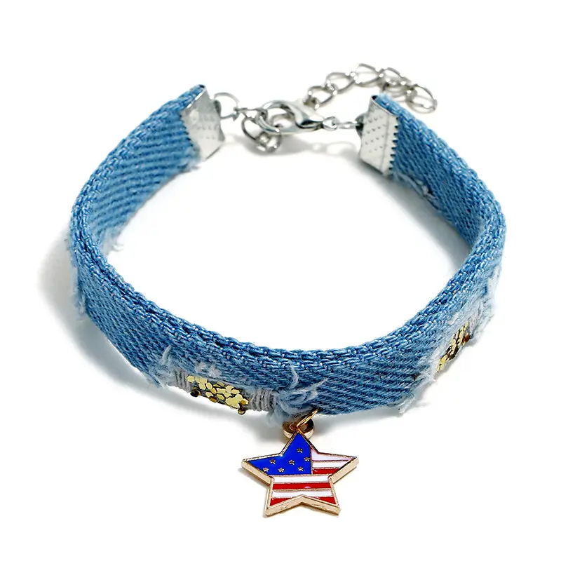 MIO deve comprare regali di moda nazionale USA bandiera braccialetti con ciondoli per uomo e donna accessori alla moda tessuto denim 4 ° di July