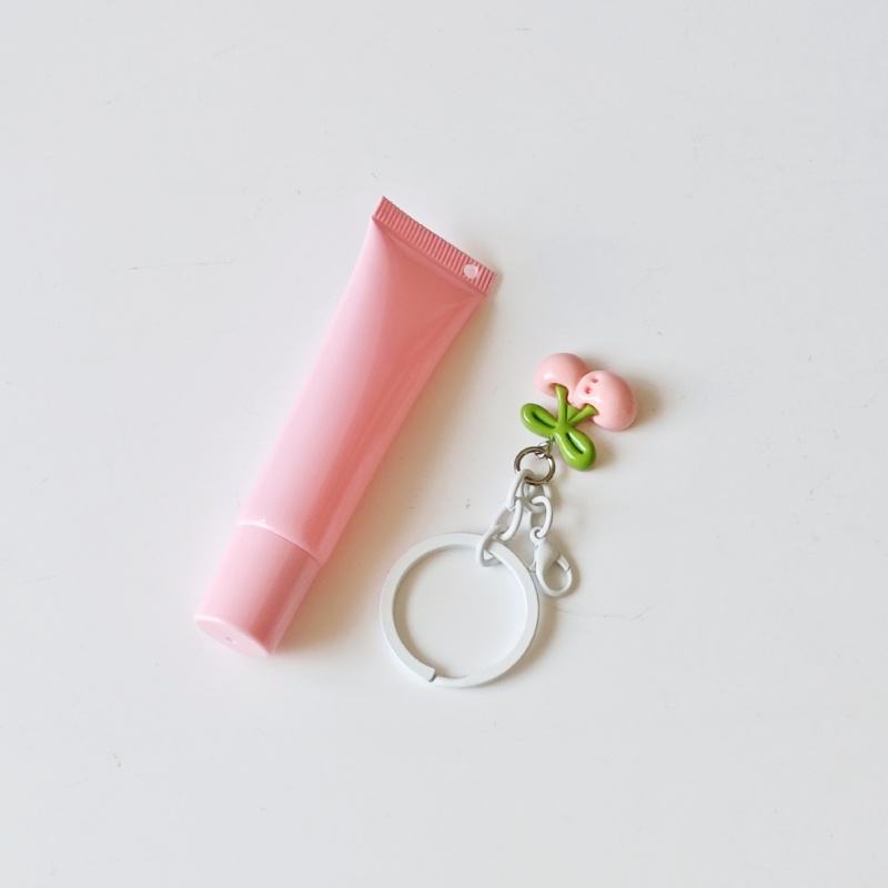 Pink + white keychain + pink cherry