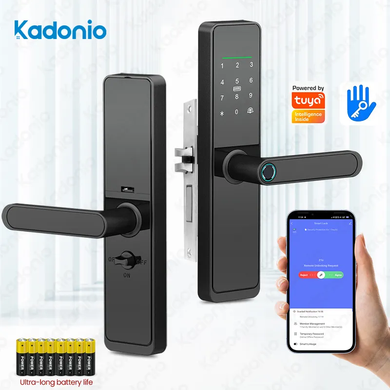 Kadonio parmak izi dijital şifre anahtarsız daire ev odası kilit APP akıllı ahşap kapı kilit