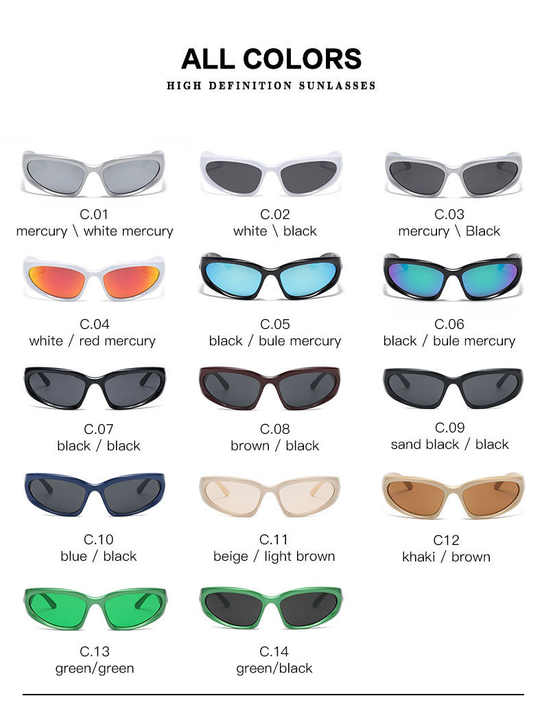 European Cool Y2K Gold Frame PC Sunglasses Gradient Lens Colorful Riding Glasses for Outdoor Sports and Mountain Fashion