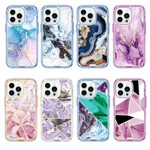 3 in 1เคสโทรศัพท์ป้องกันการกระแทกสำหรับ iPhone 16 15 PRO MAX 14 PLUS 13 Pro 12 11 Pro SE XS XR 8 + 7เคสเกราะหินอ่อนชุบ - Product Image 1