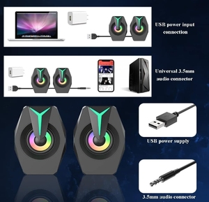 Volume <strong>Control</strong> <strong>USB</strong> Powered HiFi Stereo Sound Deep Bass <strong>USB</strong> <strong>Computer</strong> Wired <strong>USB</strong> Desktop Speaker with RGB Lights - Product Image 5