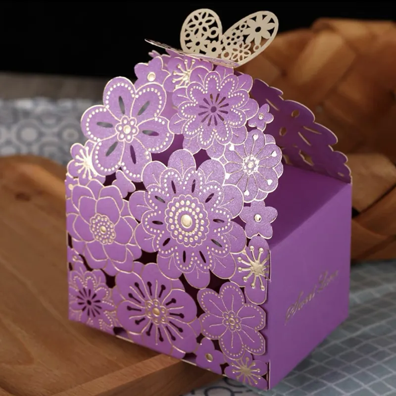 Flor mariposa hueco caja de dulces Cajas de Regalo de chocolate mariposa decoración de fiesta favores de boda caja de Chocolate Linda para boda