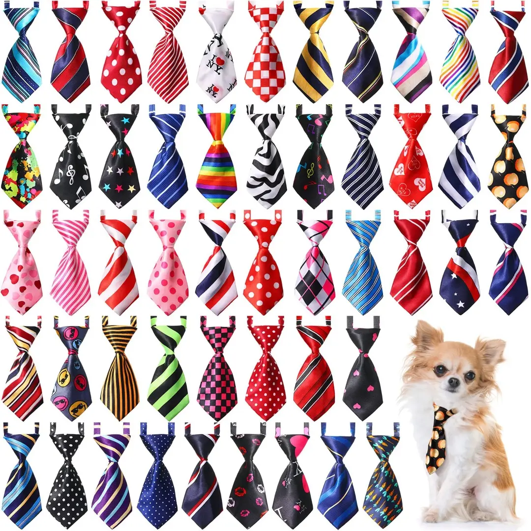 Dog Neck Tie Adjustable Multi Kind of Assorted Patter Puppy Pet Bow Ties Grooming Accessories for Small Dogs Birthday Photograph