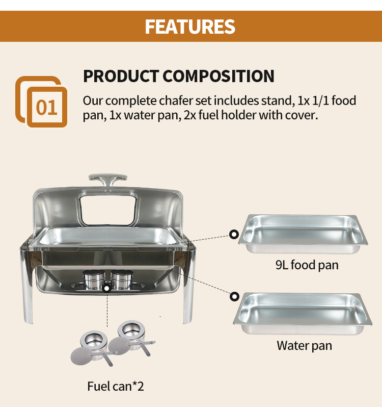 Oblong Buffet economic Round gold 8 quart chafing dish  lid golden  9l  roll top chafing dish