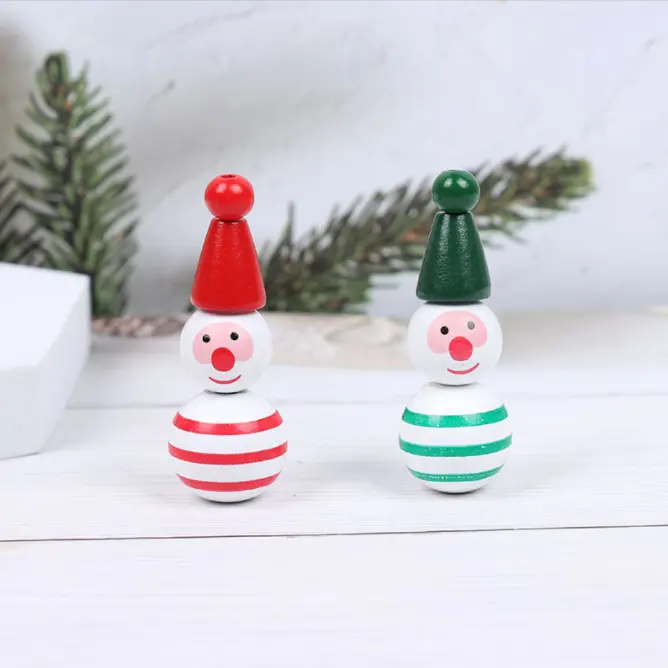 Venta al por mayor Navidad muñeco de nieve juegos de cuentas de madera accesorios personalizados impresión artesanías de cuentas de madera para la decoración del festival