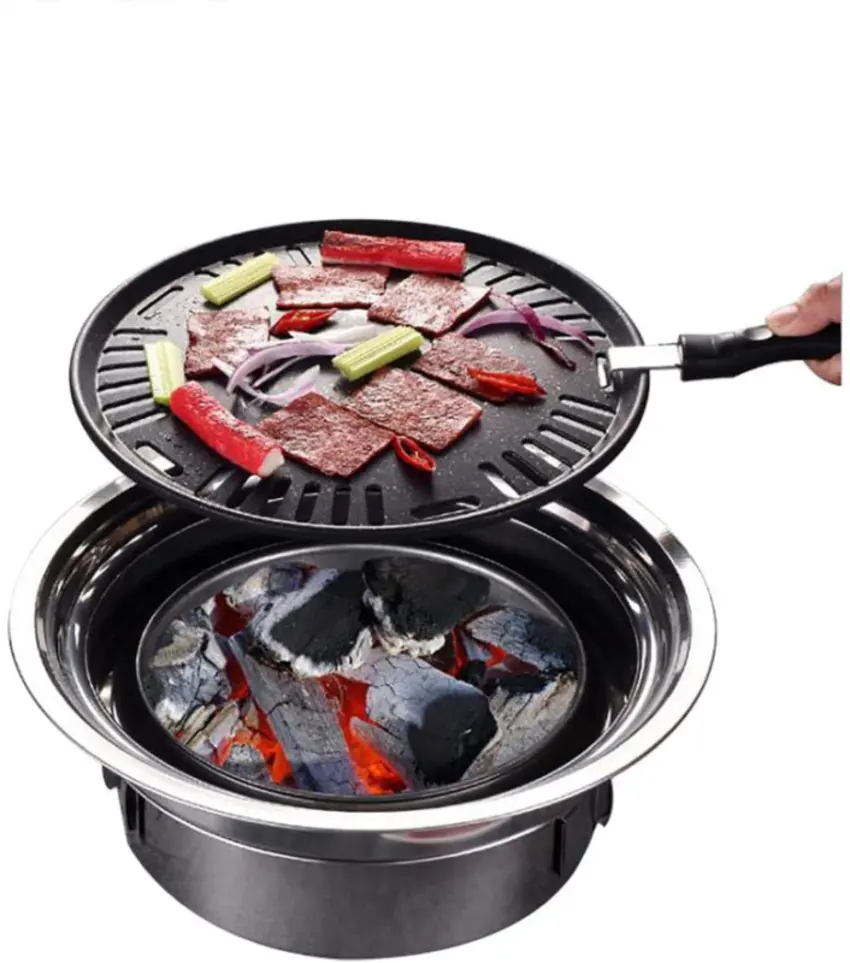 34Cm En 40Cm Houtskool Barbecue Grill Met Koreaanse Bbq Pan Tafelblad Multi-Functionele Koken Grill