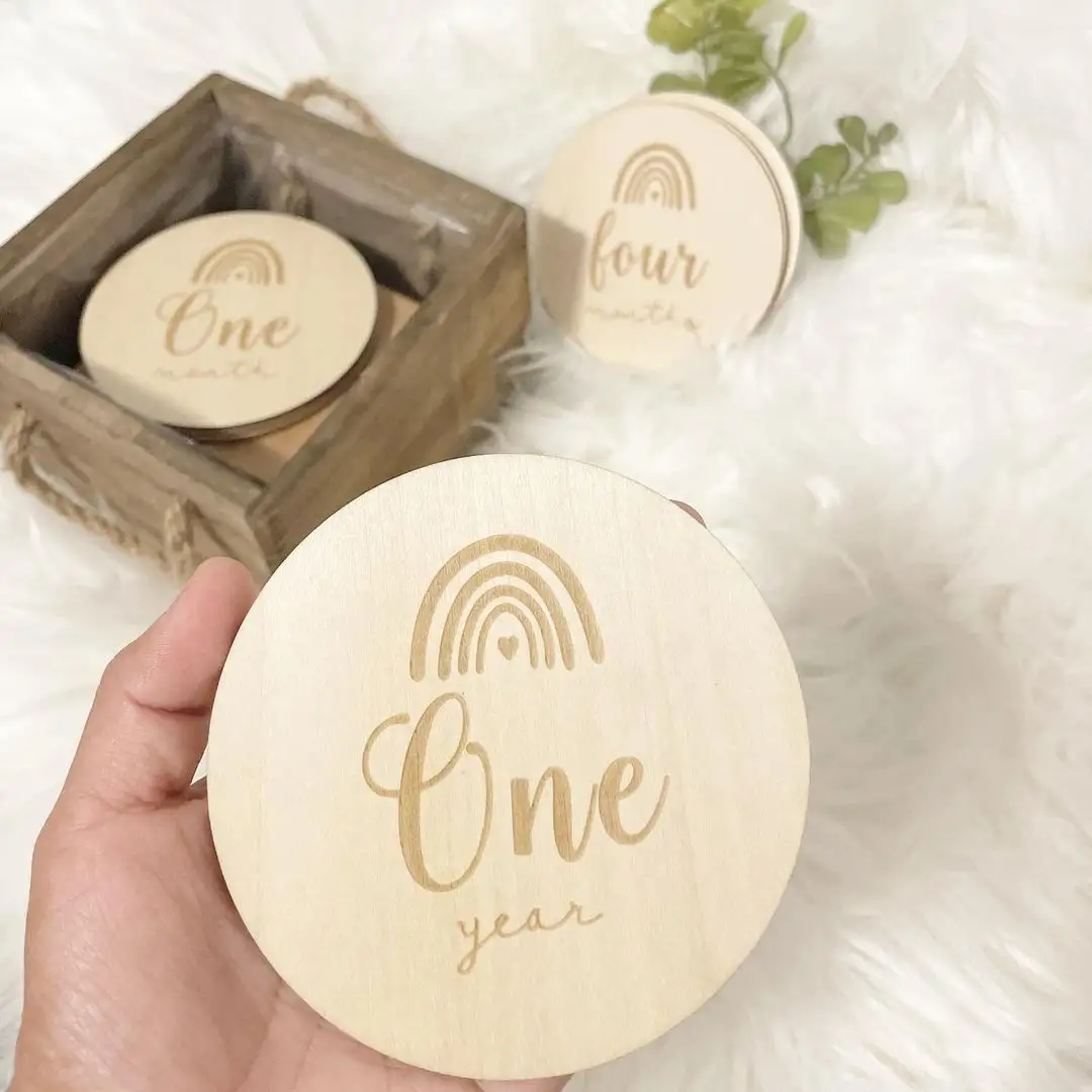 Discos personalizados, hermosos accesorios de fotografía para recién nacidos, tarjetas de Hitos de madera para bebés, tarjeta de hitos para recién nacidos