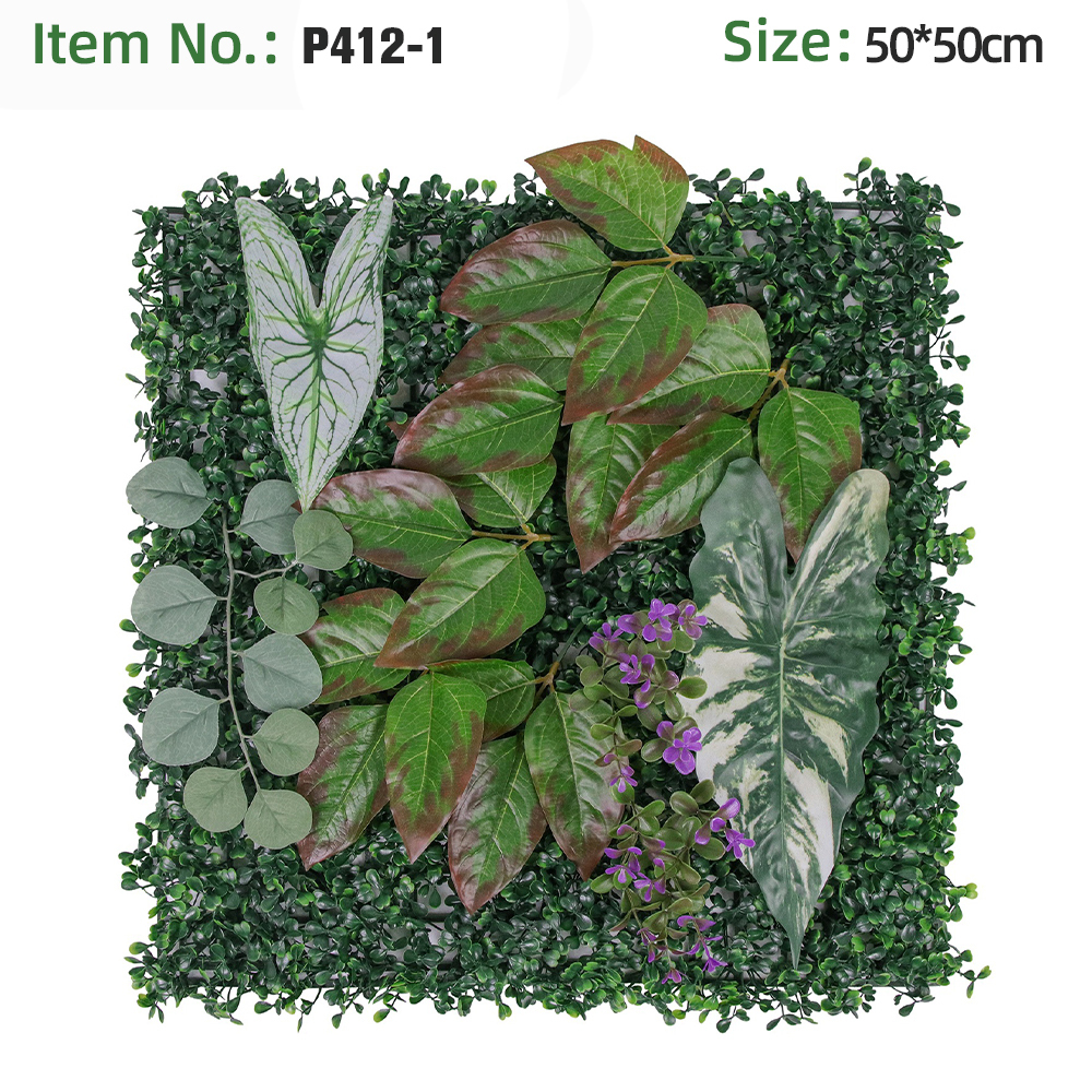 Reddish Leaf Purple Small Flower Artificial Wall Panel