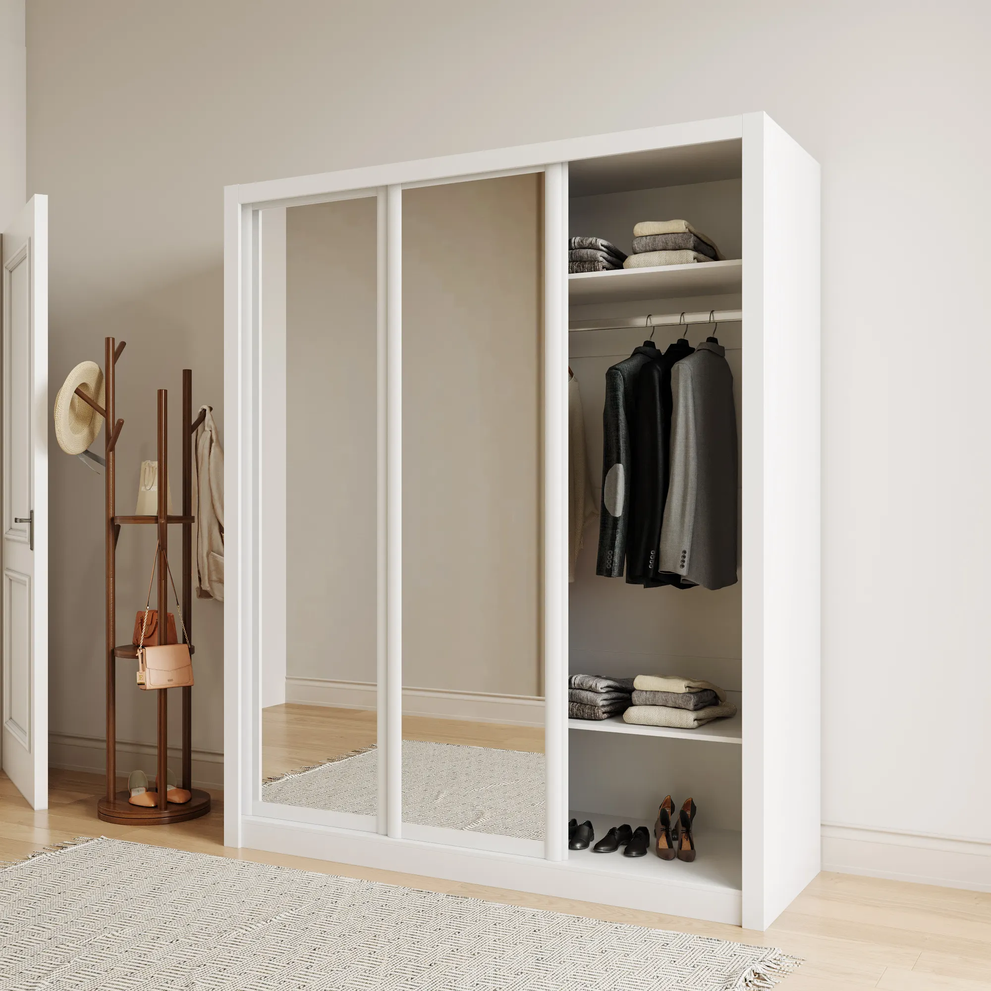 Design moderno uv alta superficie di vetro 2 porte a buon mercato armadio con specchio guardaroba vestiti organizzare camera da letto mobili