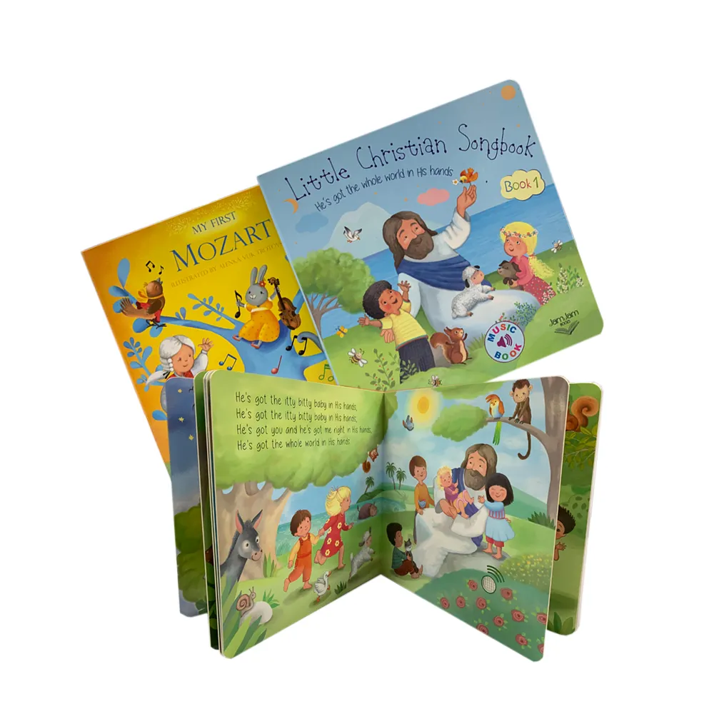 Libro de sonido con impresión en inglés para niños, libro personalizado a todo Color con tablero de voz Musical, venta al por mayor