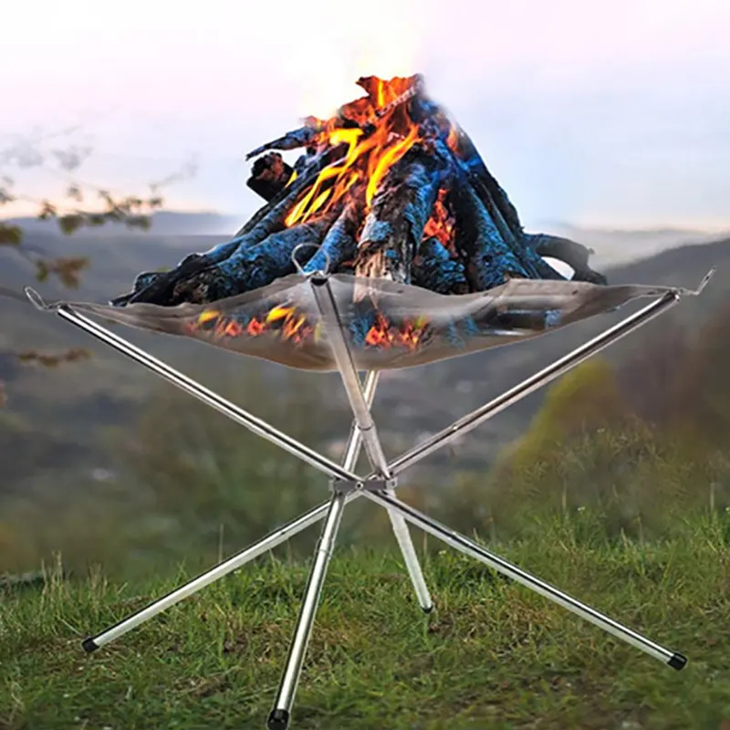 Leasylife Foyer Bois de chauffage Feu de joie Pliant 304 Acier inoxydable Barbecue Grill Poêle Camping Voyage Poêle à bois Bonfire Stand